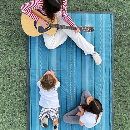 Little Unicorn Outdoor Family Picnic & Beach Blanket, Water-Resistant, Compact Fold, Large Size, 5 x 7 feet, (Shoreline Stripe)