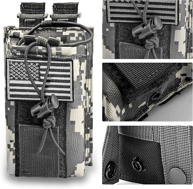 Molle Radio Pouch Holster Tactical Holder Duty Belt Accessories Military Heavy Bag for Two Ways Walkie Talkies Adjustable Storage with 1 Pack Patch