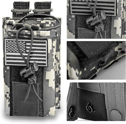 Molle Radio Pouch Holster Tactical Holder Duty Belt Accessories Military Heavy Bag for Two Ways Walkie Talkies Adjustable Storage with 1 Pack Patch