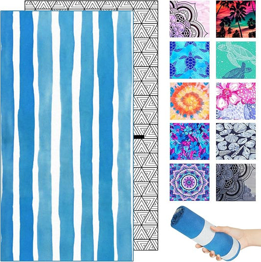 Microfiber Quick Dry Beach Towel – Lightweight Sand Free Oversized X-Large Towel Accessories Travel Must Have Swim Pool Yoga Camping Gear Summer Cruise Ship Compact Sandproof Item Gift Vertical Stripe