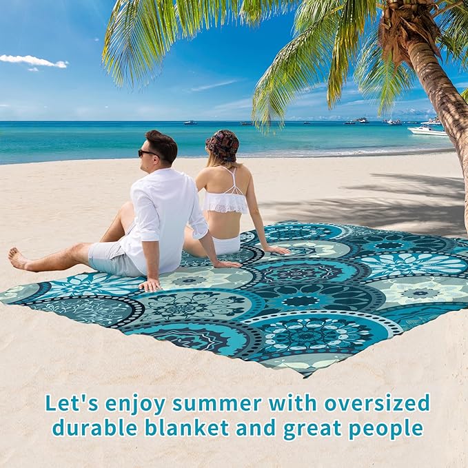 BYDOLL Beach Blanket Sandproof Waterproof 78''×81'' 1-4 Adults Compact Lightweight Oversized Beach Blanket Large Picnic Mat Beach Blanket for Travel Camping Hiking Picnic