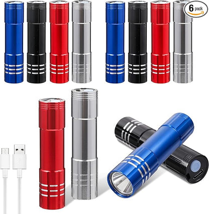 12 Pack LED Aluminum Small Mini USB C Rechargeable Flashlights, Handheld Small Flashlight Bulk for Kids, Portable Camping Bright High Lumens Flashlight Christmas Gifts