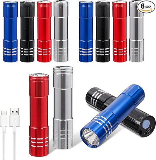 12 Pack LED Aluminum Small Mini USB C Rechargeable Flashlights, Handheld Small Flashlight Bulk for Kids, Portable Camping Bright High Lumens Flashlight Christmas Gifts