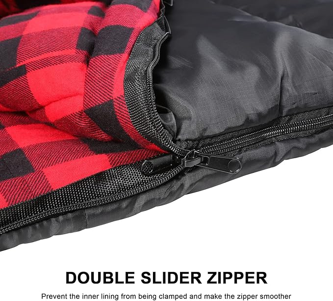 AGEMORE Cotton Flannel Sleeping Bag XL for Camping, Envelope Sleeping Bags for Adults 91"X35", Great for 3-4 Season Traveling, Hiking & Outdoor Activities, Waterproof Comfort with Compression Sack