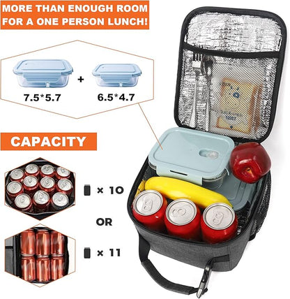 Femuar Lunch Box for Men Women Adults Small Lunch Bag for Office Work Picnic - Reusable Portable Lunchbox, Charcoal Grey