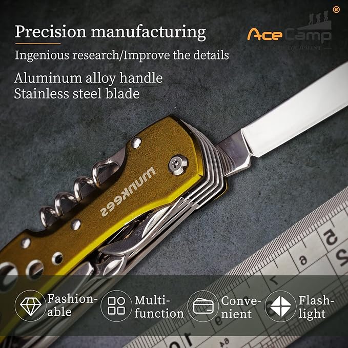 14-in-1 multifunctional pocket tools with led, knives, scissors, corkscrews, screwdrivers, for outdoor, camping, fishing
