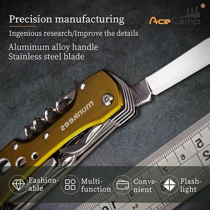 14-in-1 multifunctional pocket tools with led, knives, scissors, corkscrews, screwdrivers, for outdoor, camping, fishing