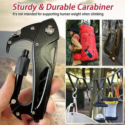 Carabiner Multitool 7-in-1, Carabiner with Pocket Knife, Serrated Folding Knife, Rope Cutter, Bottle Opener, Window Breaker, Screwdriver, Unique Gifts for Men, Outdoor Survival Gear, Camping Hiking