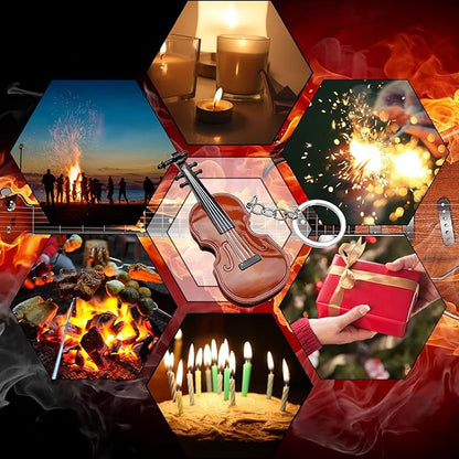 Fancy Fun Guitar Lighter Refillable Metal Vintage Keychain Lighter Unique Novelty Cool lighters for Men Fireplace Candle Camping BBQ (Without Butane Gas) (#6)
