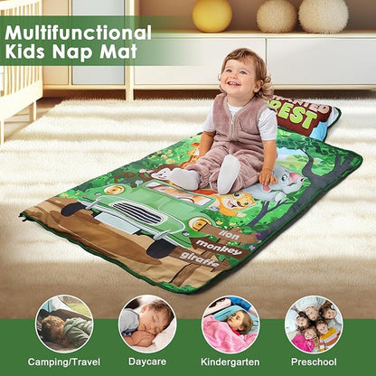Kids Sleeping Bag Nap Mat with Removable Pillow and Blanket,Extra Thick Large 2 in 1 Slumber Bags for Boys Girls,Toddler Nap Mat for Preschool Daycare Travel Camping