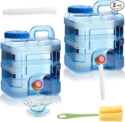 2 Pcs 2.6 Gallon Camping Water Container Portable Water Storage with Spigot Large Water Tank with Faucet Thick Water Dispenser Carrier for Vehicle Home Emergency Hiking Camping Outdoors