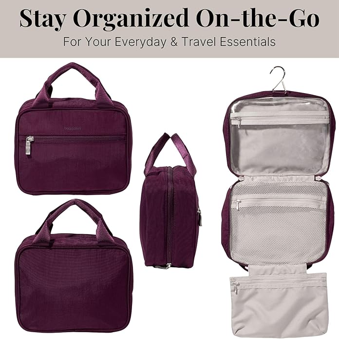 Baggallini Unisex's Hanging Travel Toiletry Kit-Lightweight 6x10 Inch Makeup Bag Toiltery