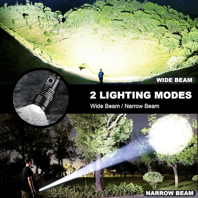 Led Flashlights 990000 Lumen High Lumens Rechargeable 2 Pack, Brightest Flash Light with 5 Modes & 18H Runtime, IPX7 Waterproof, Powerful Handheld Flashlights for Home Camping Hiking