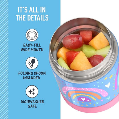 THERMOS FUNTAINER Insulated Food Jar, 10 Ounce, Kid Friendly Food Jar with Foldable Spoon, Rainbow Dreams