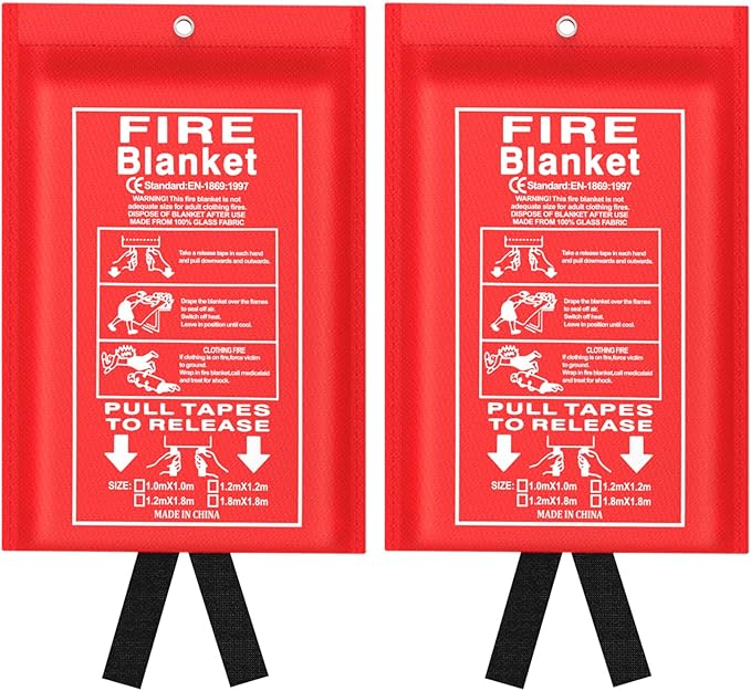 Emergency Fire Blanket for Kitchen and Home, 2 Pack 39.37” x 39.37” Fiberglass Fire Safety Blankets for Survival, Suppression Fire Retardant Blanket