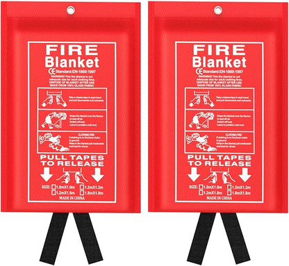 Emergency Fire Blanket for Kitchen and Home, 2 Pack 39.37” x 39.37” Fiberglass Fire Safety Blankets for Survival, Suppression Fire Retardant Blanket