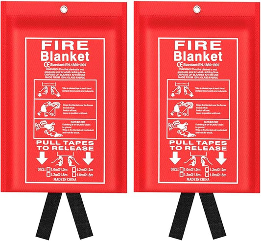 Emergency Fire Blanket for Kitchen and Home, 2 Pack 39.37” x 39.37” Fiberglass Fire Safety Blankets for Survival, Suppression Fire Retardant Blanket