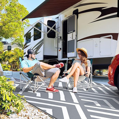 Kohree RV Outdoor Rugs 6x9, Patio Rugs Outdoor Waterproof Camping Mat, Indoor Outdoor Carpet with 4 Loops for Patio, Camping, Backyard, Picnic, Grey