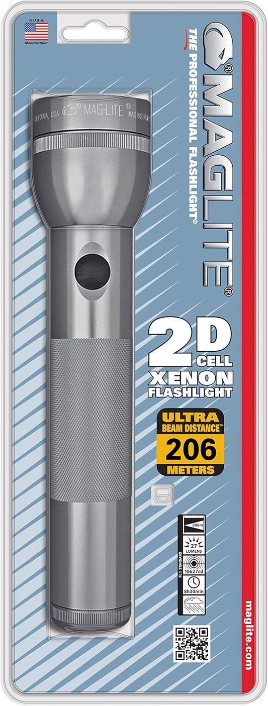 Maglite Heavy-Duty Incandescent 2-Cell D Flashlight, Gray