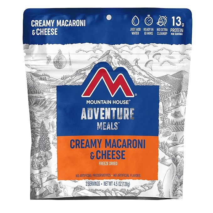 Mountain House Veggie Chorizo Breakfast Scramble 2-Servings & Creamy Macaroni & Cheese 2 Servings Bundle