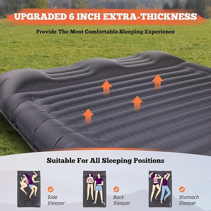 TOBTOS Double Sleeping Pad for Camping, Extra Thick 6" Camping Mattress 2 Person with Pillow Built-in Foot Pump, Inflatable Sleeping Mat for Camping, Backpacking, Hiking, Traveling