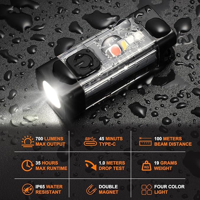 Mini EDC Flashlight - 700 Lumens, USB C Rechargeable Keychain Flashlights IP65, Magnetic with UV Red Blue Light- Ideal for Everyday Carry, Camping, Hiking, Emergency