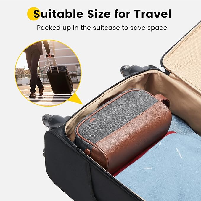 Vorspack Travel Toiletry Bag - Canvas Toiletry Bag for Men Water Resistant Skincare Bag Dopp Kit for Bathroom Toiletries Accessories Gifts - Grey