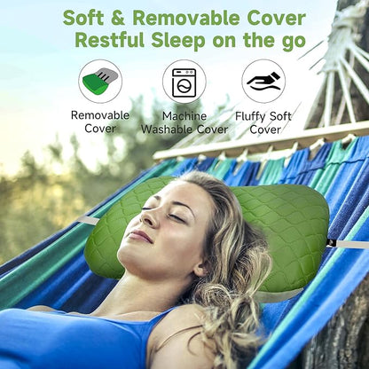OUTSKIRT Inflatable Travel Pillow, 2-in-1 Camping Pillows for Sleeping, Ergonomic & Lightweight Small Backpacking Pillow for Travel, Hiking, Camping & Outdoor Activities, Green