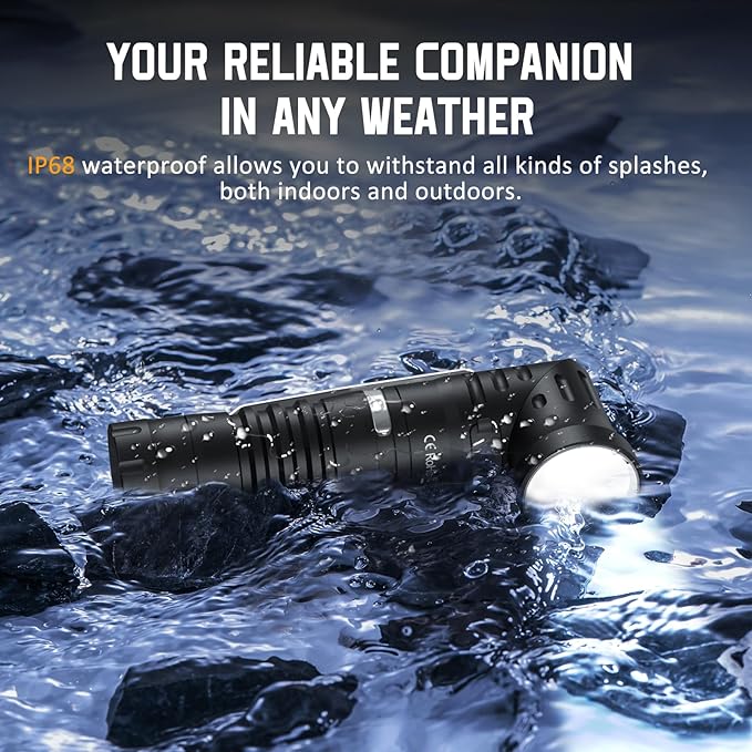 Wurkkos HD11 Right Angle Flashlight with Red Light,1800 Lumens Magnetic Flashlight 90 Degree Flashlight,Spotlight&Floodlight EDC Flashlight,IP68 Waterproof Flashlights for Working Outdoors,Repairing