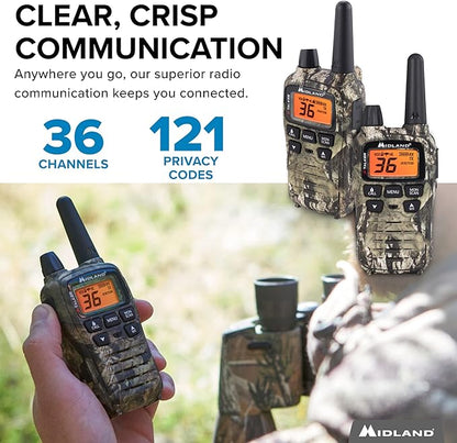 Midland® - T75VP3 - 36 Channel FRS Two-Way Radio - Long Range Walkie Talkie, 121 Privacy Codes, & NOAA Weather Scan + Alert - Mossy Oak Camo - Set of 2