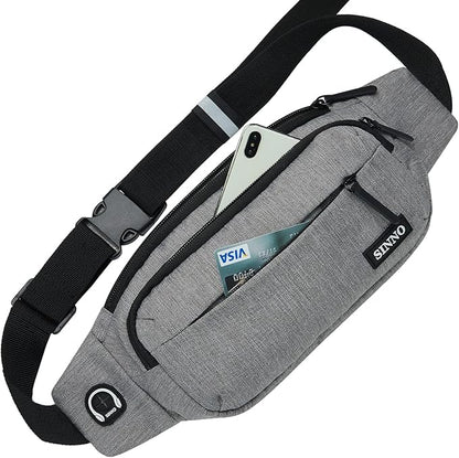 SINNO Large Crossbody Fanny Pack for Women Men Belt Bag With 4-Zipper Pockets for Travel Running Hiking Workout Dog Walking Outdoors Sport Fishing Waist Pack Bag Carrying All Phones
