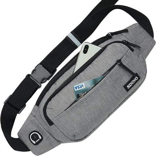 SINNO Large Crossbody Fanny Pack for Women Men Belt Bag With 4-Zipper Pockets for Travel Running Hiking Workout Dog Walking Outdoors Sport Fishing Waist Pack Bag Carrying All Phones