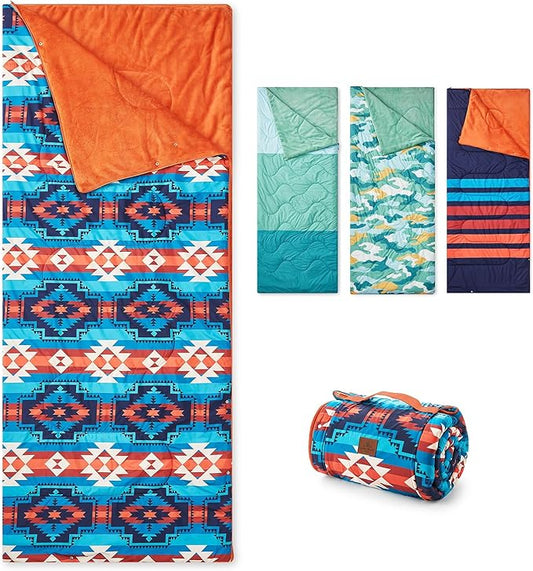 Cozy Bliss Puffy Outdoor Camping Blanket, Sleeping Bag, Picnic Mat-3 in 1 Multi Use, Warm Down Alternative Filled, Lightweight Packable for Hiking Travel Stadium Concerts, Gift for Children 63"x78"