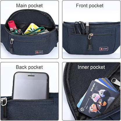 2 Packs Fanny Packs for Men and Women, Water Resistant Sports Waist Pack Bag Hip Bum Bag for Travel Hiking Running (Gray + Blue)