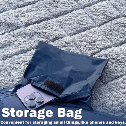 Waterproof Outdoor Blanket 82”X 55” Packable, Stadium Blankets for Camping with Sherpa Fleece Lining, Large Windproof Emergency Throw Mat for Garss Picnic Hiking Road Trip, Machine Washable, Navy