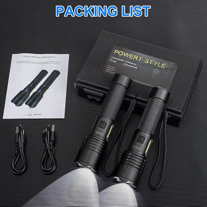 Rechargeable Flashlights High Lumens 2 Packs, 990000 Lumens Super Bright LED Flashlight with 7 Modes & Waterproof, Powerful Flash Light for Home Camping