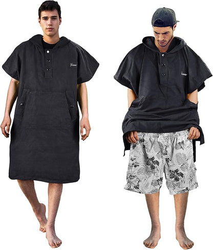 Tirrinia Hooded Surf Poncho Changing Towel Summer Swim Robe with Pocket, Quick Dry Towel Hoodie for Surfing Swimming Diving Men Women