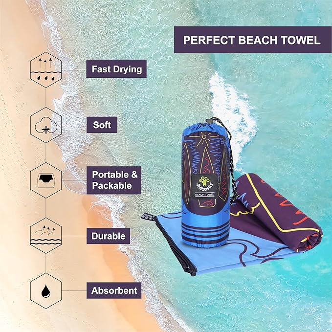 4Monster Microfiber Beach Towel Quick Dry,Super Absorbent Lightweight Travel Towel for Swimmers, Sand Free Camping Towel, Beach Towels for Pool, Swim, Water Sports,Yoga,Gym,Backpacking
