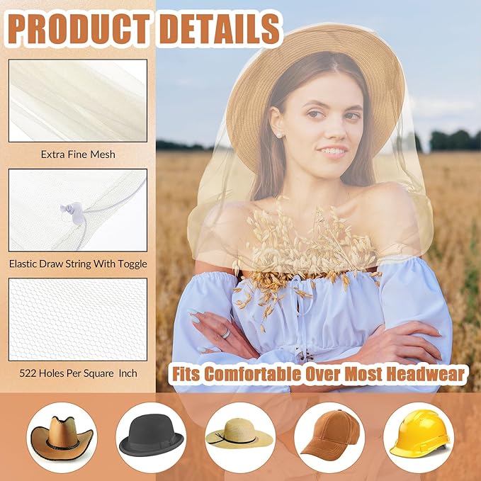 6 Pack Mosquito Head Net Bug Head Net Insects Mesh Head Net for Outdoor Face Neck Head Protecting