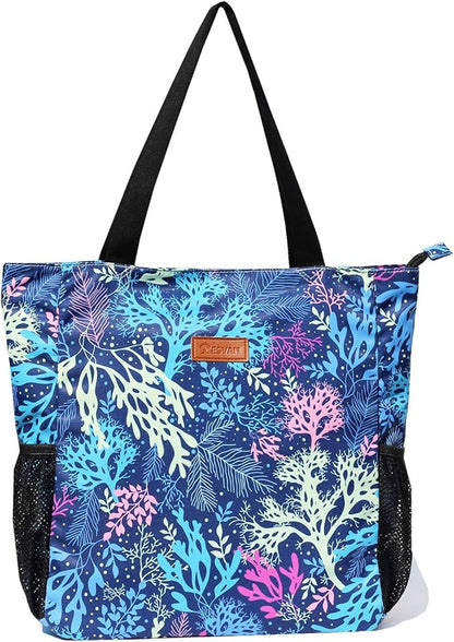 ESVAN Original Floral Water Resistant Large Tote Bag Shoulder Bag for Gym Beach Travel Daily Bags Upgraded