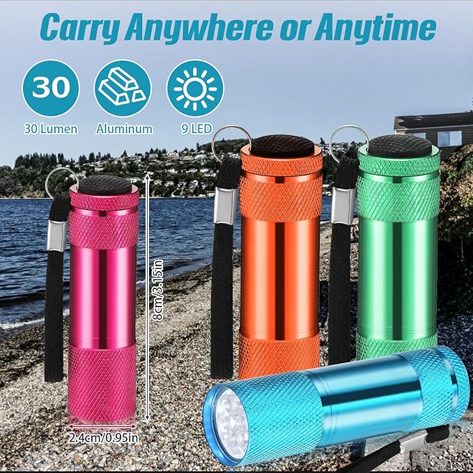 VIHOSE 48 Pcs Mini Flashlights Bulk, Bright Aluminum Handheld Flash Light with Lanyard, Small LED Flashlights for Kids Night Reading Emergency Hurricane Camping Hiking Party Favors(Multicolor)