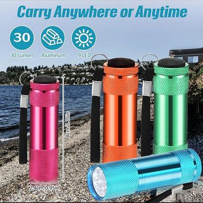 VIHOSE 12 Pcs Mini Flashlights Bulk, Bright Aluminum Handheld Flash Lights with Lanyard, Small LED Flashlights for Kids Night Reading Emergency Hurricane Camping Hiking Party Favors(Bright Colors)