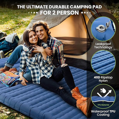 Double Sleeping Pad, 4.7“ Ultra-Thick Camping Mattress 2 Person for Backpacking, Hiking(Blue)