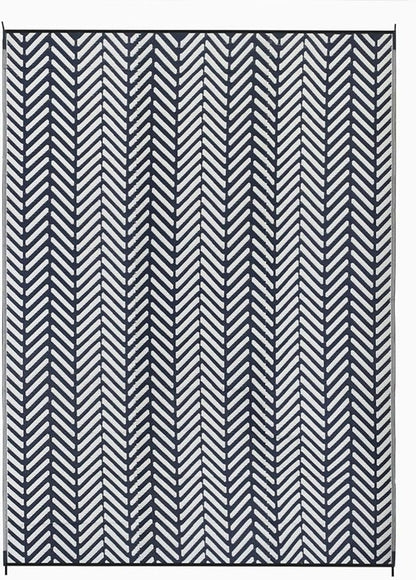 FH Home Outdoor Camping Rug - Waterproof, Fade Resistant, Reversible - Premium Recycled Plastic - Herringbone - Large Patio, Deck, Sunroom, RV - Fresno - Navy - 9 x 12 ft Foldable