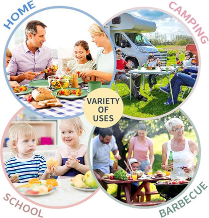 Wheat Straw Dinnerware Sets for 6, 31 Piece Unbreakable Outdoor Cutlery Set. Reusable plates and cups set for camping, picnics, RV trips, and party grills. (Green)