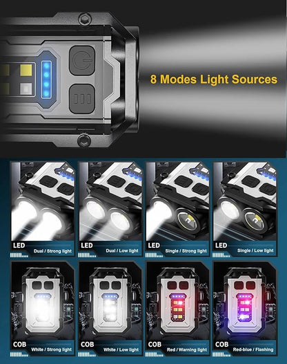 Clip on Flashlight Rechargeable Mini EDC Keychain Flashlight, Compact Pocket COB Light for Night Working, Running, Walking, Camping, Fishing, Hiking, Dog, USB C Charging Warning Flash Light