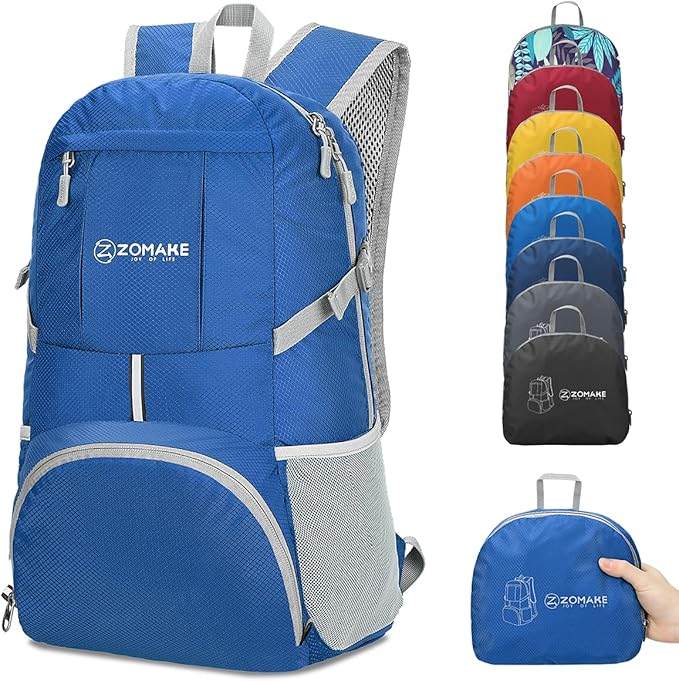 ZOMAKE Lightweight Packable Backpack 35L - Light Foldable Backpacks Water Resistant Collapsible Hiking Backpack - Compact Folding Day Pack for Travel Camping(Dark Blue)