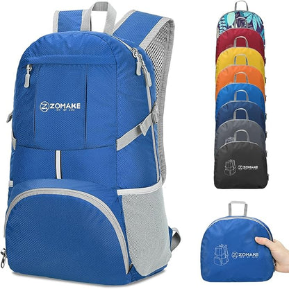 ZOMAKE Lightweight Packable Backpack 35L - Light Foldable Backpacks Water Resistant Collapsible Hiking Backpack - Compact Folding Day Pack for Travel Camping(Dark Blue)
