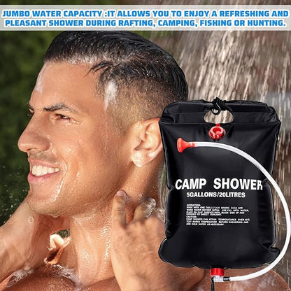 VIHOSE 6 Pcs Solar Shower Bags 5 Gallons/ 20 l Solar Heating Camping Shower Bags with Removable Hose for Camping Beach Swimming Outdoor Traveling Hiking Climbing(Black)