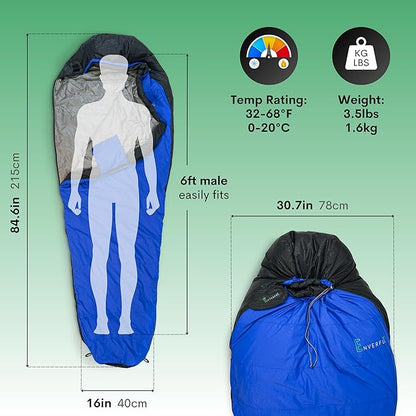 Duck Down Mummy Sleeping Bag for Adults – Cold & Warm Weather Sleeping Bags – Lightweight, Compact & Portable Camping – Sleep Bag for Hiking & Backpacking – Compression Carrying Bag